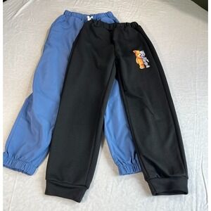 2 Pair Boys Jogger Pants Size 8Y Black Sweatpants Robo Bear Graphic & Blue Scrub